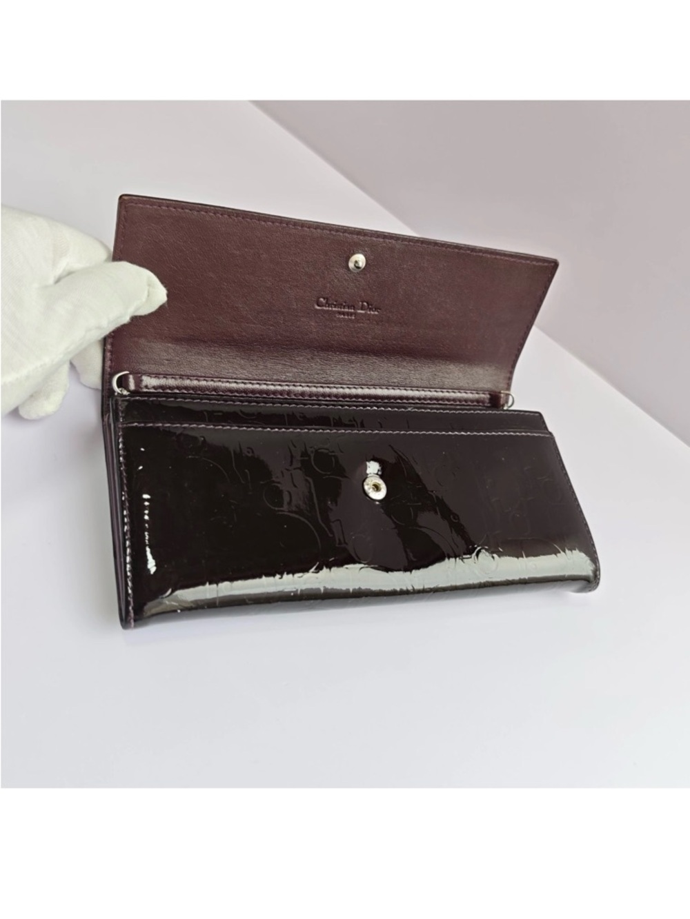 Dior Burgundy Oblique Patent Leather Wallet On Chain - Picture 9 of 15